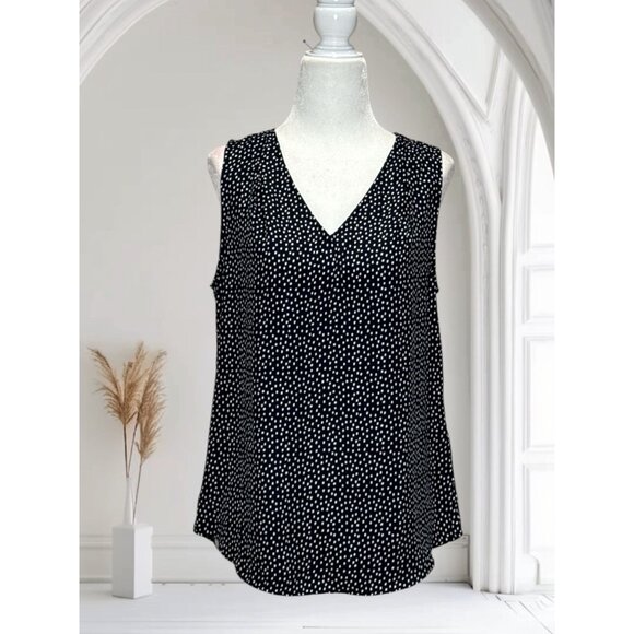 Banana Republic Size S Black White Polka Dot Sleeveless V-Neck Blouse Comfort - Picture 2 of 8